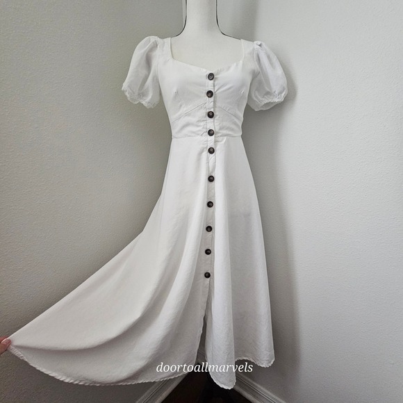 ASTR The Label Dresses & Skirts - ASTR The Label LinenBlend Puff Sleeve Button Front Midi Dress XS Cottage Prairie